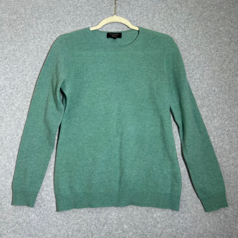 New Charter Club Sweater Women M Green 100% Cashmere Crewneck Luxury Preppy